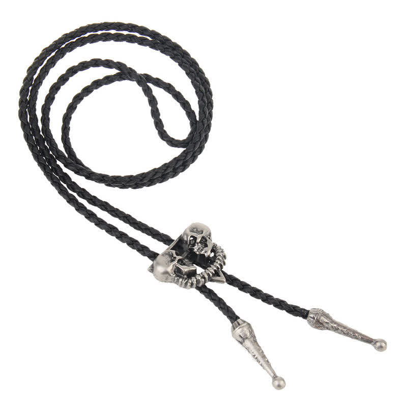 Cravatta Bolo con Doppio Teschio Scheletro - image 4