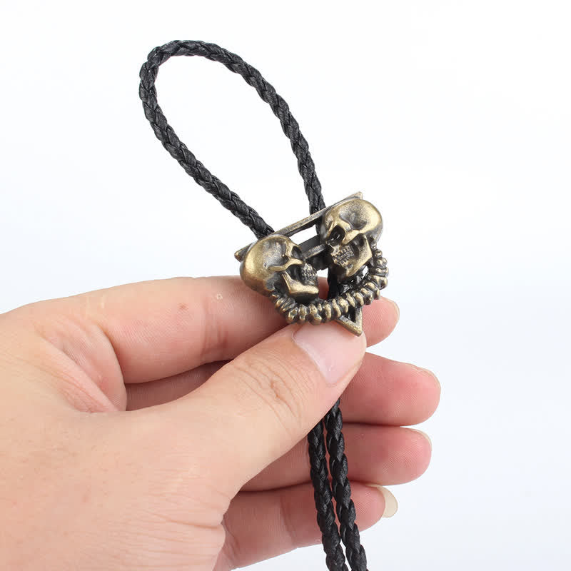 Cravatta Bolo con Doppio Teschio Scheletro - image 1
