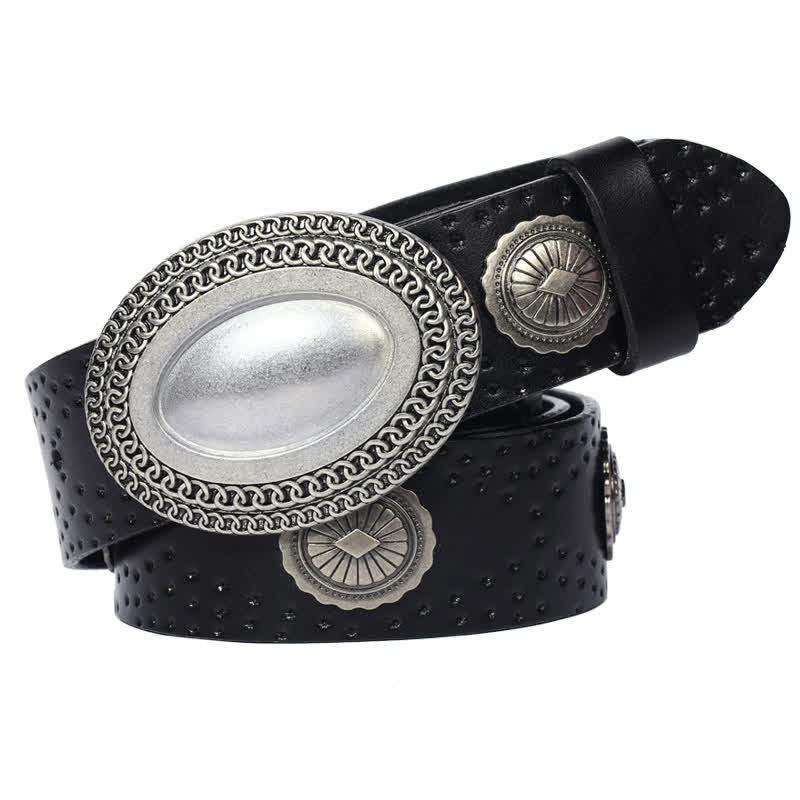 Cintura in pelle con fibbia ovale vintage da uomo - Nero - 44 - image 0
