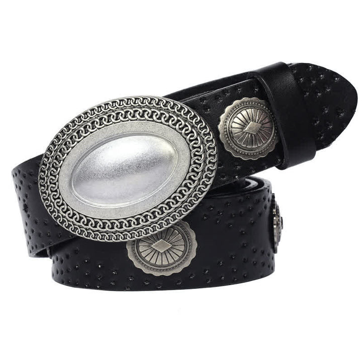 Cintura in pelle con fibbia ovale vintage da uomo - Nero - 44 - image 0