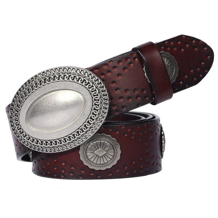Cintura in pelle con fibbia ovale vintage da uomo - Caffè - 44 - image 8