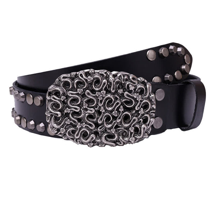 Cintura da uomo in pelle con fibbia liscia e rivetti a forma di serpente - Nero - 44 - image 0
