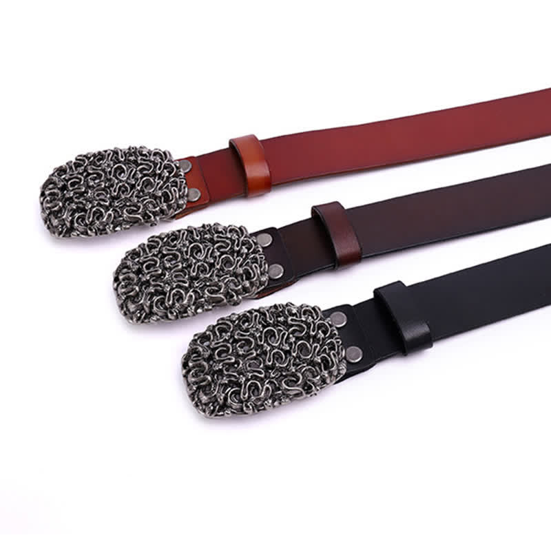 Cintura da uomo in pelle con fibbia liscia e rivetti a forma di serpente - image 6