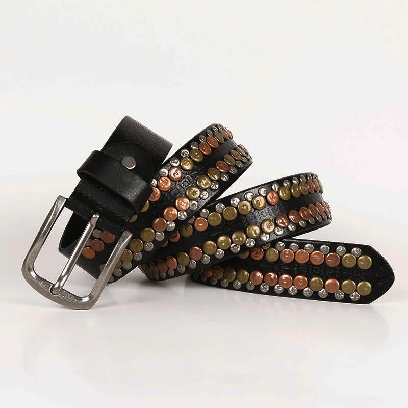 Cintura da uomo in pelle con borchie e bottoni multicolori - image 3