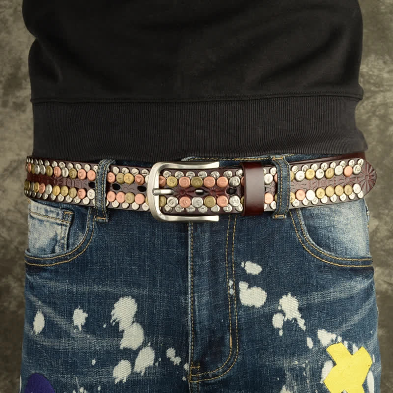 Cintura da uomo in pelle con borchie e bottoni multicolori - image 14