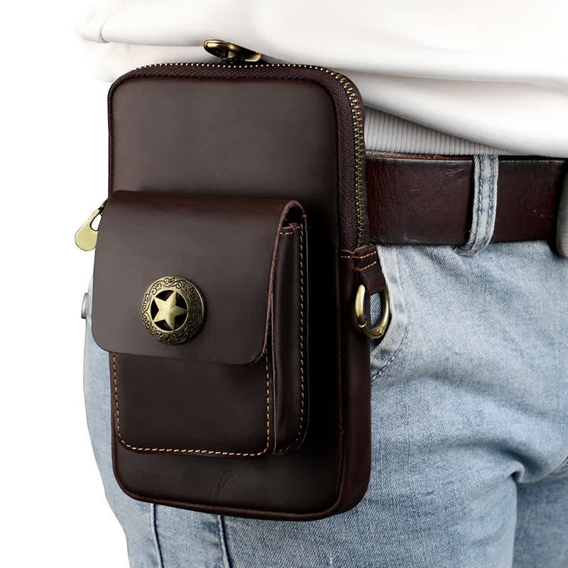Borsa da viaggio in pelle per cintura, porta cellulare e sigarette - Caffè - image 14