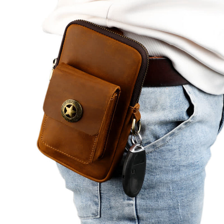 Borsa da viaggio in pelle per cintura, porta cellulare e sigarette - Marrone - image 0
