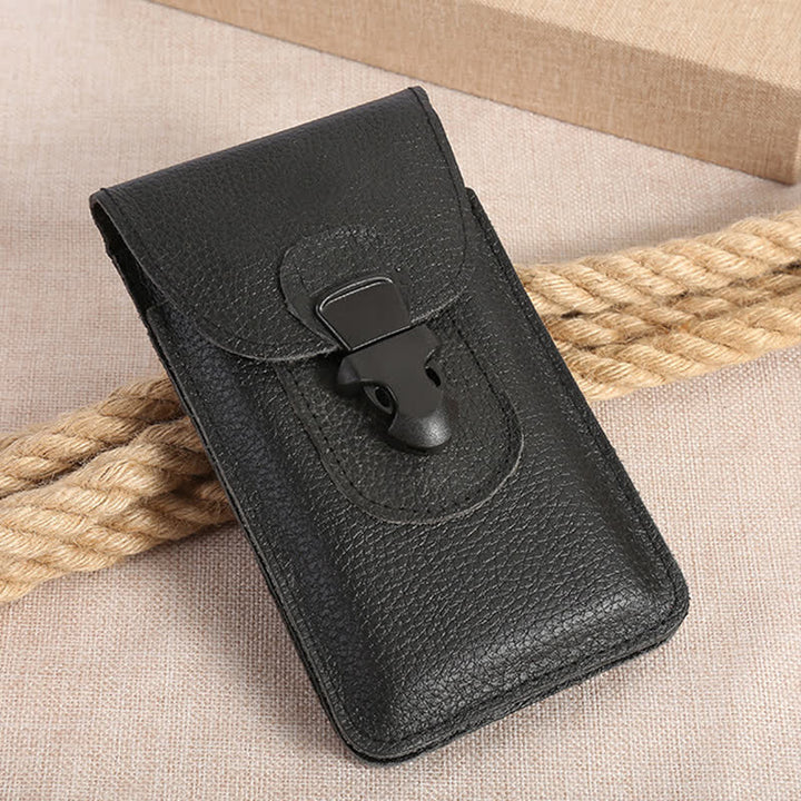 Borsa da cintura in pelle con fibbia di rilascio per cellulare - Nero - image 5