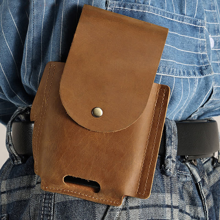 Borsa da cintura in pelle con fodero tattico per telefono da esterno - Marrone - image 0