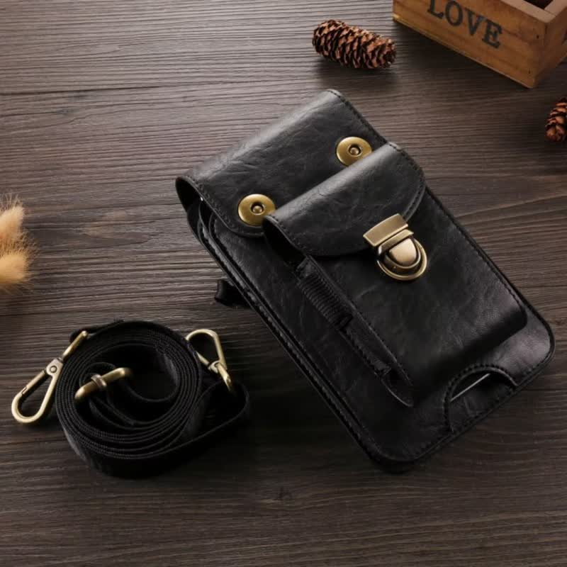 Borsa a tracolla in pelle con fondina per telefono - Nero - image 0