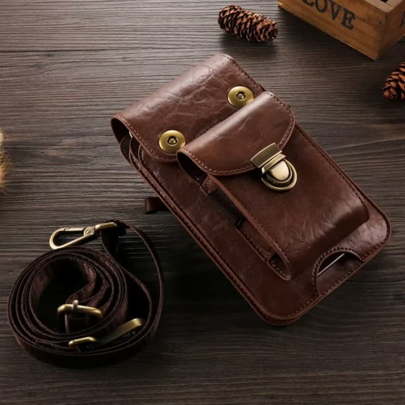 Borsa a tracolla in pelle con fondina per telefono - Marrone - image 15