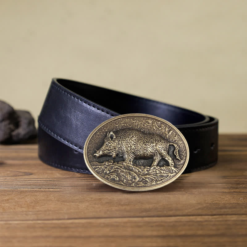 Cintura in pelle con fibbia a forma di cinghiale fai da te da uomo - Bronzo antico - Cintura PU nera (40) - image 5