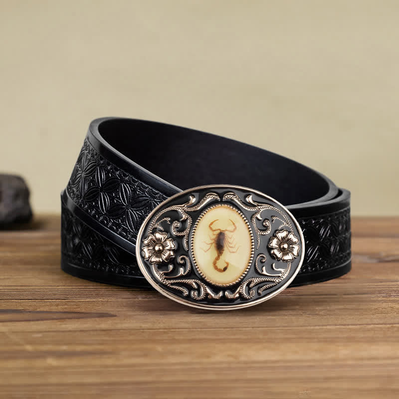 Cintura in pelle con fibbia a forma di scorpione luminoso decorativo fai da te da uomo - Scorpion - Cintura in tessuto goffrato nero (38) - image 9