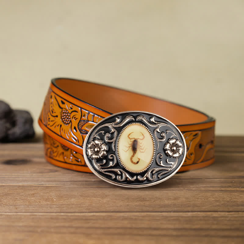 Cintura in pelle con fibbia a forma di scorpione luminoso decorativo fai da te da uomo - Scorpion - Cintura intagliata arancione (40) - image 13