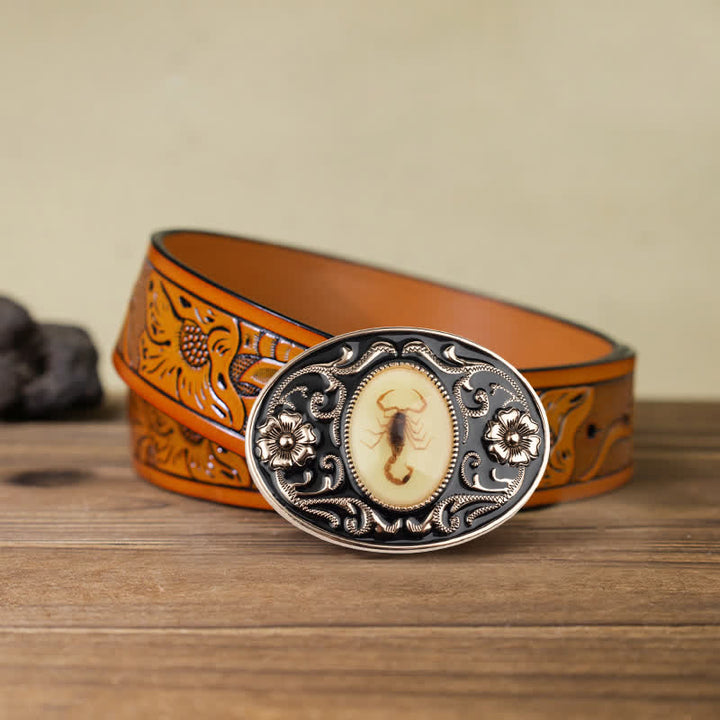Cintura in pelle con fibbia a forma di scorpione luminoso decorativo fai da te da uomo - Scorpion - Cintura intagliata arancione (40) - image 13