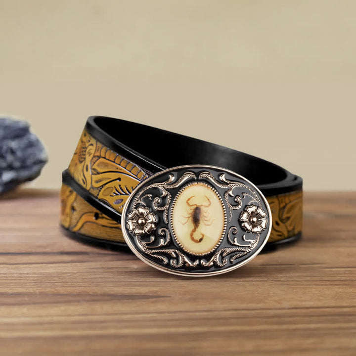 Cintura in pelle con fibbia a forma di scorpione luminoso decorativo fai da te da uomo - Scorpion - Cintura marrone sabbia (40) - image 12