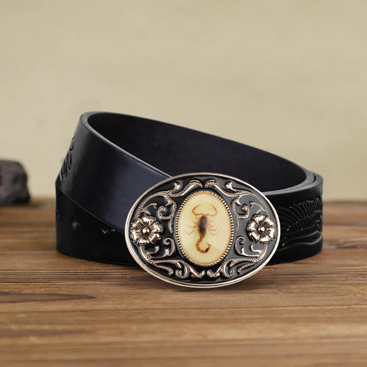 Cintura in pelle con fibbia a forma di scorpione luminoso decorativo fai da te da uomo - Scorpion - Cintura aquila nera in rilievo (38) - image 8