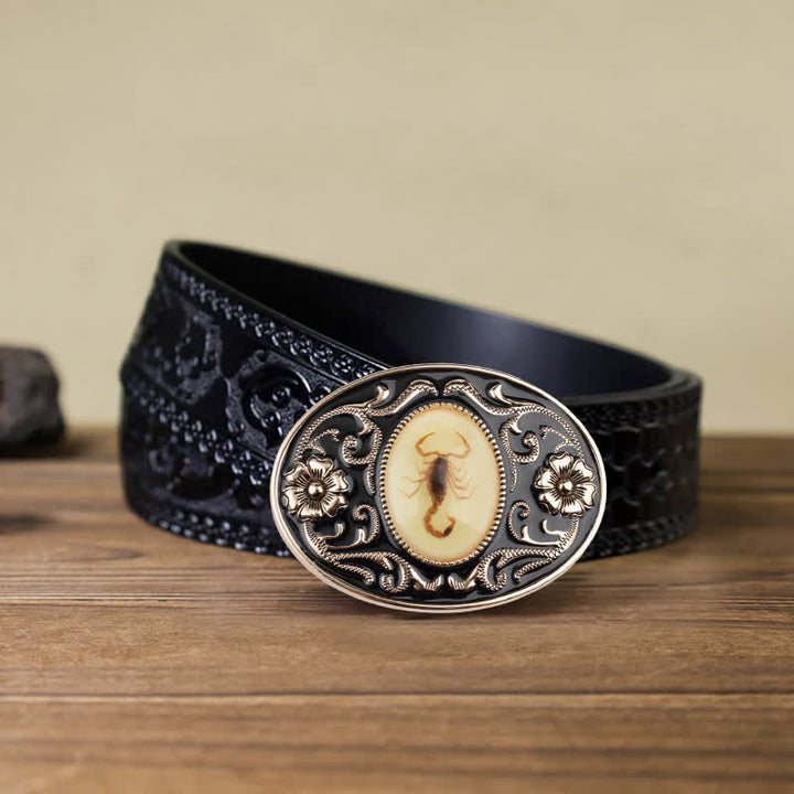 Cintura in pelle con fibbia a forma di scorpione luminoso decorativo fai da te da uomo - Scorpion - Cintura nera intagliata (40) - image 10