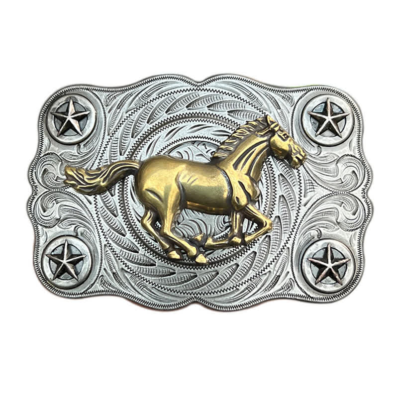 Cintura in pelle fai da te con fibbia Western Wild Horse da uomo - Argento - Senza cintura - image 10