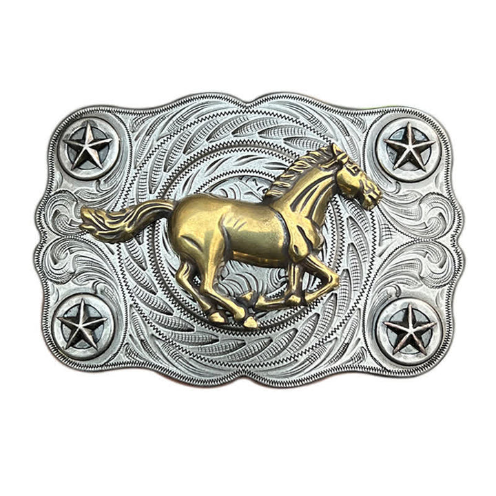 Cintura in pelle fai da te con fibbia Western Wild Horse da uomo - Argento - Senza cintura - image 10