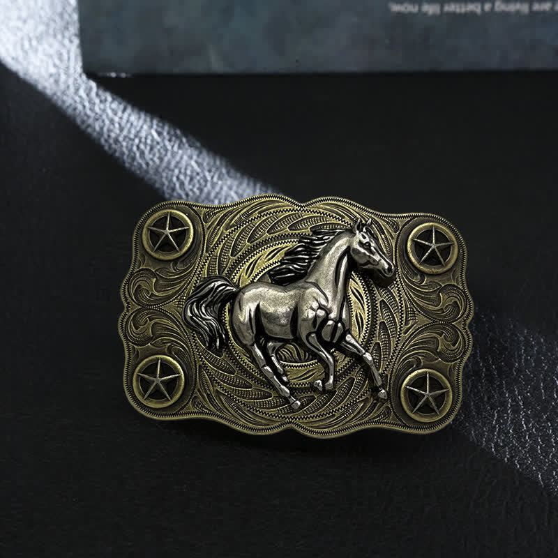 Cintura in pelle fai da te con fibbia Western Wild Horse da uomo - Bronzo - Senza cintura - image 0
