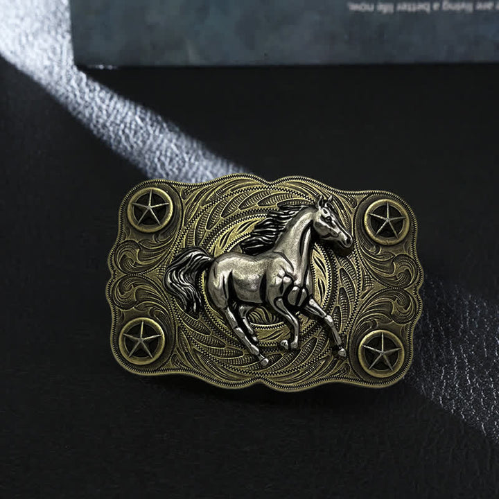 Cintura in pelle fai da te con fibbia Western Wild Horse da uomo - Bronzo - Senza cintura - image 0