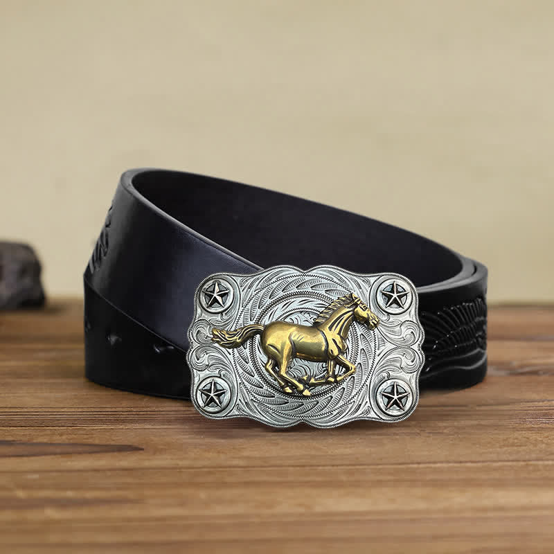 Cintura in pelle fai da te con fibbia Western Wild Horse da uomo - Argento - Cintura aquila nera in rilievo (38) - image 13