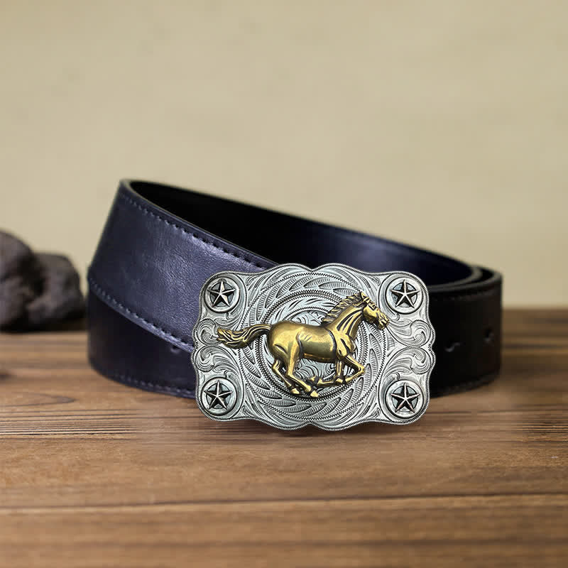 Cintura in pelle fai da te con fibbia Western Wild Horse da uomo - Argento - Cintura PU nera (40) - image 12