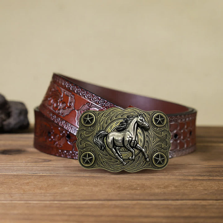 Cintura in pelle fai da te con fibbia Western Wild Horse da uomo - Bronzo - Cintura marrone intagliata (40) - image 7