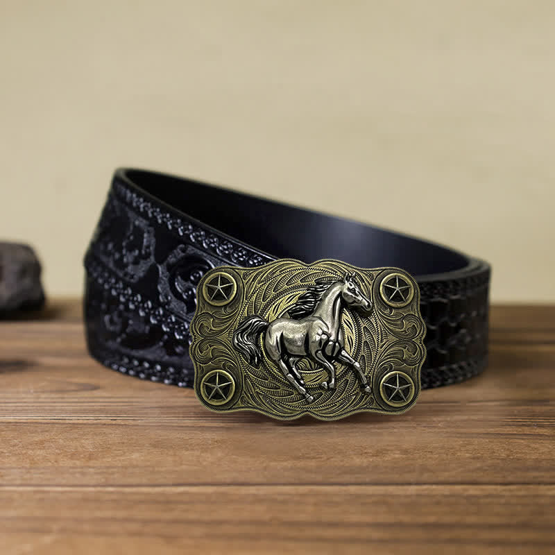 Cintura in pelle fai da te con fibbia Western Wild Horse da uomo - Bronzo - Cintura nera intagliata (40) - image 6