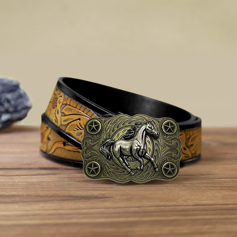 Cintura in pelle fai da te con fibbia Western Wild Horse da uomo - Bronzo - Cintura marrone sabbia (40) - image 8