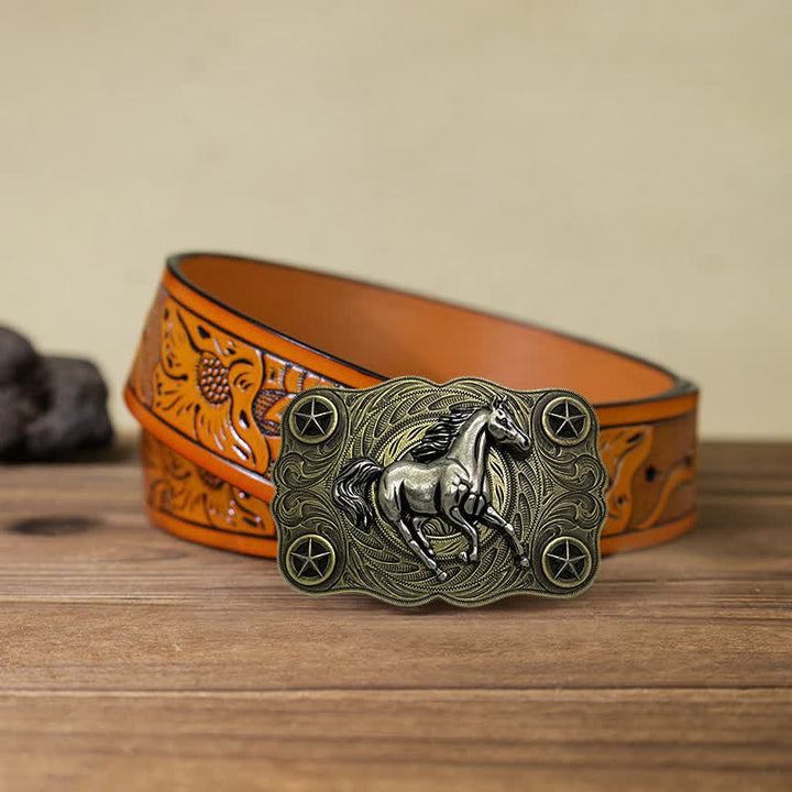 Cintura in pelle fai da te con fibbia Western Wild Horse da uomo - Bronzo - Cintura intagliata arancione (40) - image 9