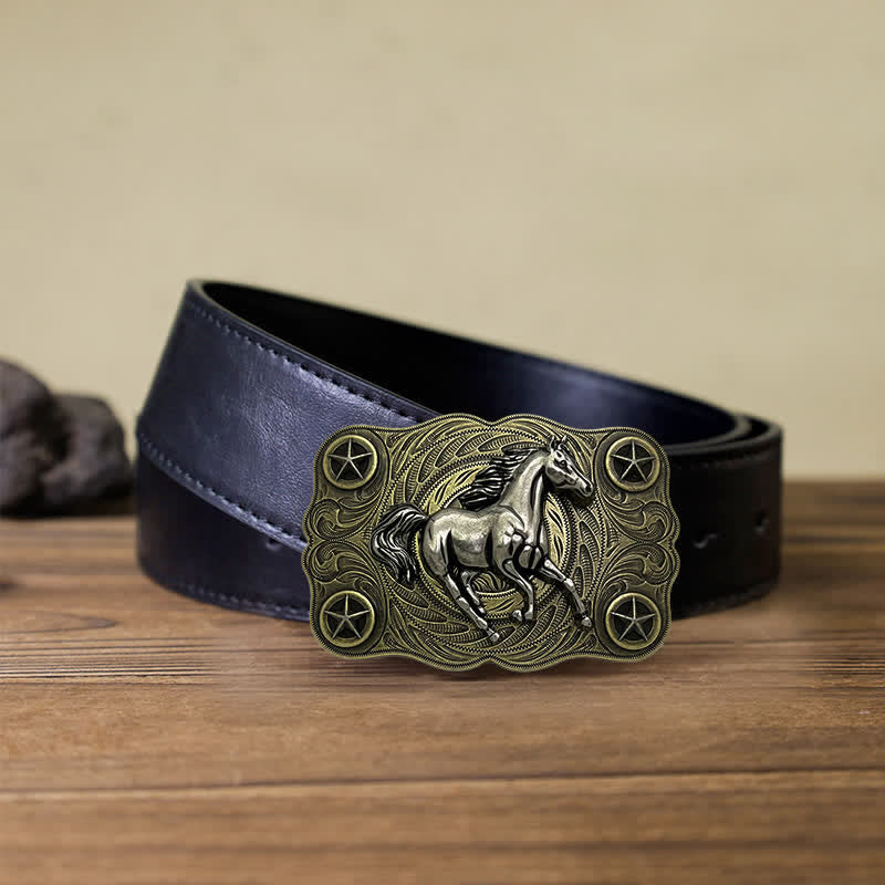 Cintura in pelle fai da te con fibbia Western Wild Horse da uomo - Bronzo - Cintura PU nera (40) - image 3