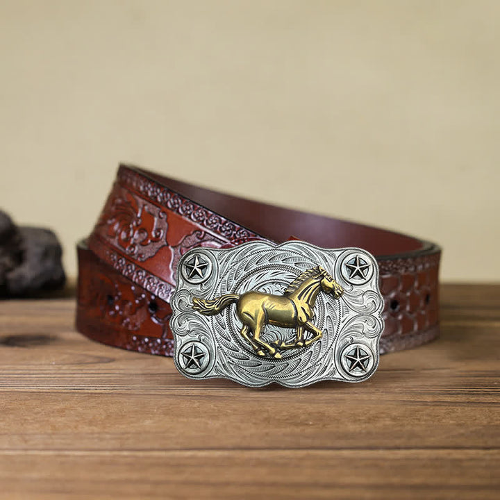 Cintura in pelle fai da te con fibbia Western Wild Horse da uomo - Argento - Cintura marrone intagliata (40) - image 16