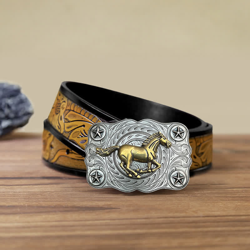 Cintura in pelle fai da te con fibbia Western Wild Horse da uomo - Argento - Cintura marrone sabbia (40) - image 17