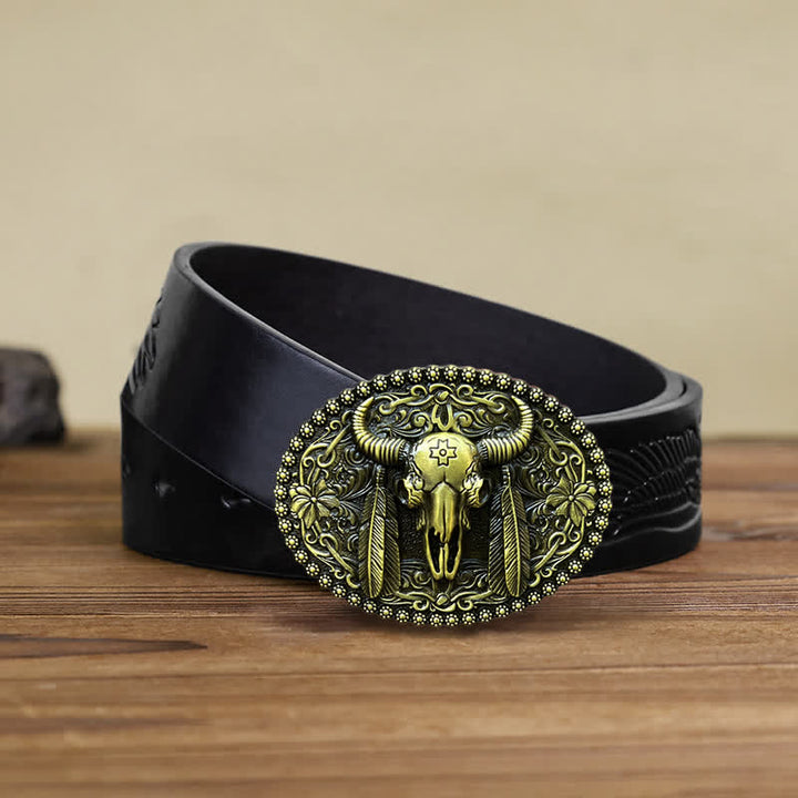 Cintura in pelle con fibbia decorativa etnica a forma di toro fai da te da uomo - Bronzo antico - Cintura aquila nera in rilievo (38) - image 13