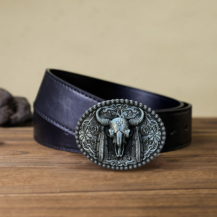 Cintura in pelle con fibbia decorativa etnica a forma di toro fai da te da uomo - Argento antico - Cintura PU nera (40) - image 3