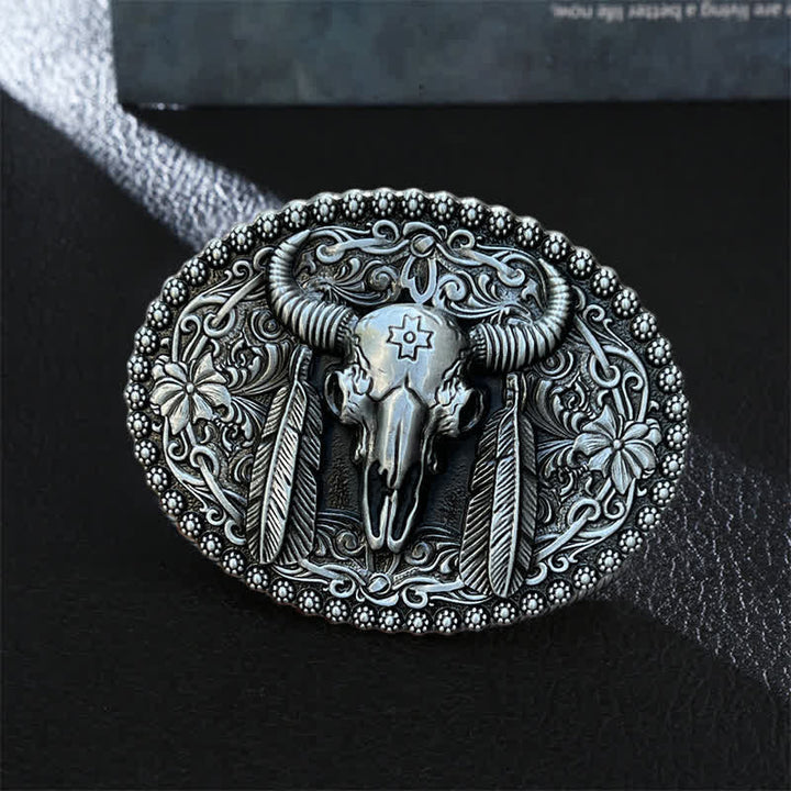 Cintura in pelle con fibbia decorativa etnica a forma di toro fai da te da uomo - Argento antico - Senza cintura - image 0