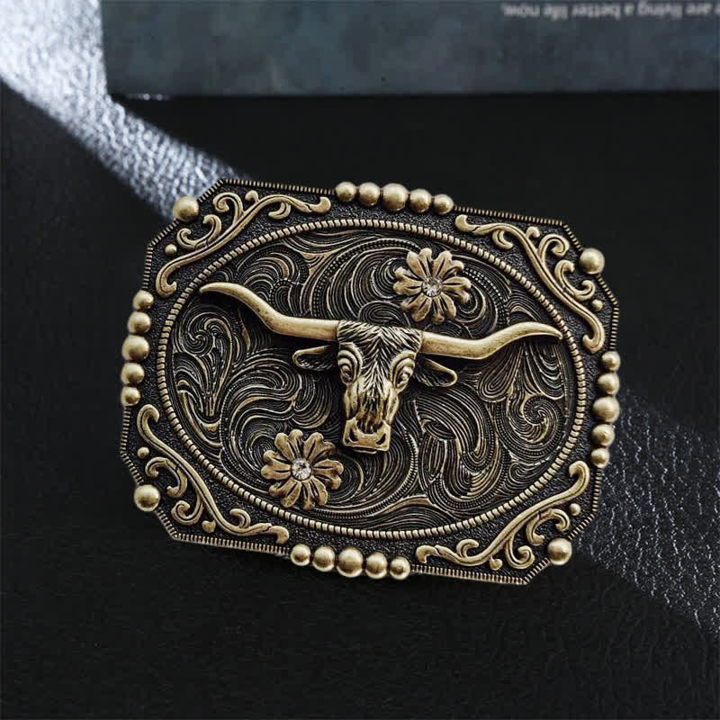 Cintura in pelle con fibbia in strass floreale fai da te da uomo - Toro - Senza cintura - image 0