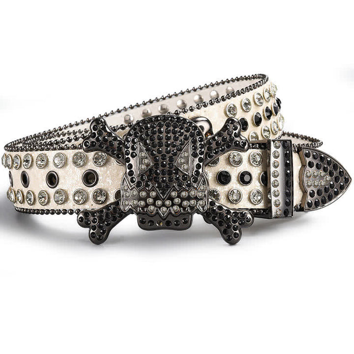 Cintura in pelle tempestata di strass di cristallo con testa di teschio - Stile n. 1 - 44 - image 0