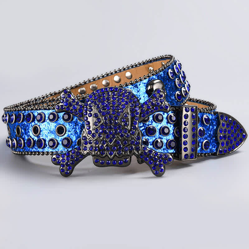 Cintura in pelle tempestata di strass di cristallo con testa di teschio - Stile n. 5 - 44 - image 7