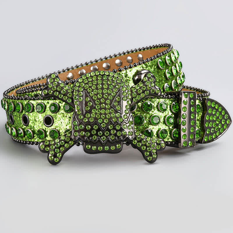 Cintura in pelle tempestata di strass di cristallo con testa di teschio - Stile n. 14 - 44 - image 16