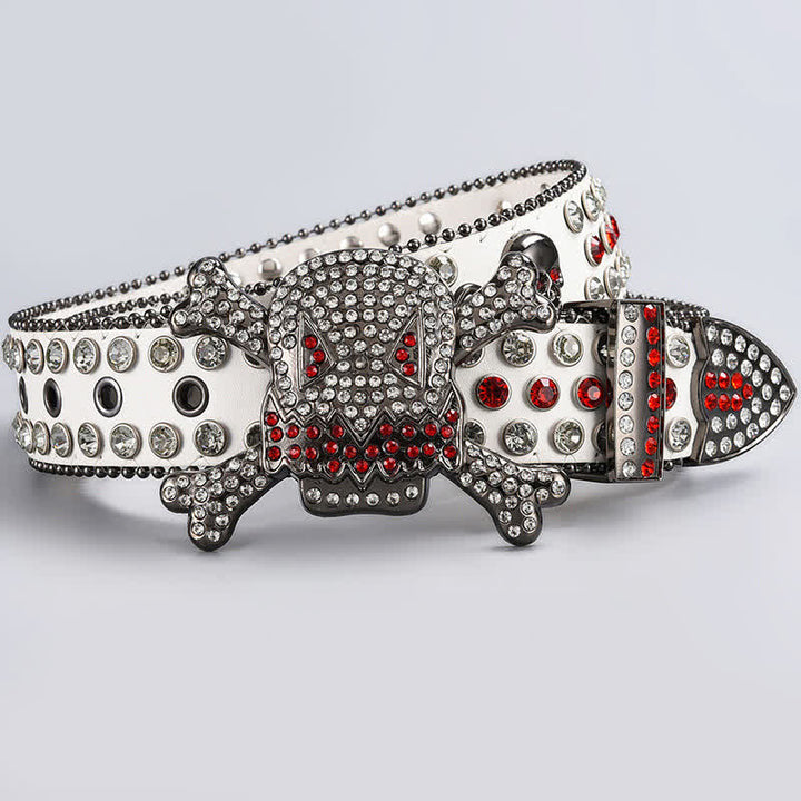 Cintura in pelle tempestata di strass di cristallo con testa di teschio - Stile #26 - 44 - image 28