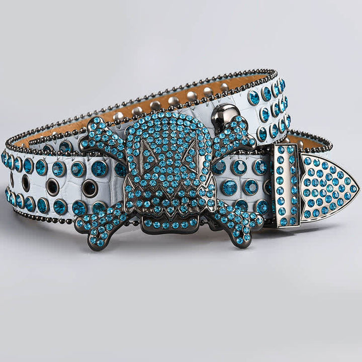 Cintura in pelle tempestata di strass di cristallo con testa di teschio - Stile n. 16 - 44 - image 18