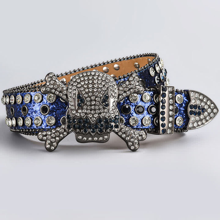 Cintura in pelle tempestata di strass di cristallo con testa di teschio - Stile n. 15 - 44 - image 17