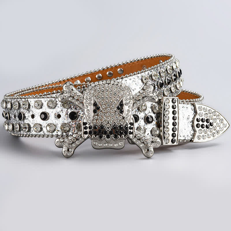 Cintura in pelle tempestata di strass di cristallo con testa di teschio - Stile #19 - 44 - image 21