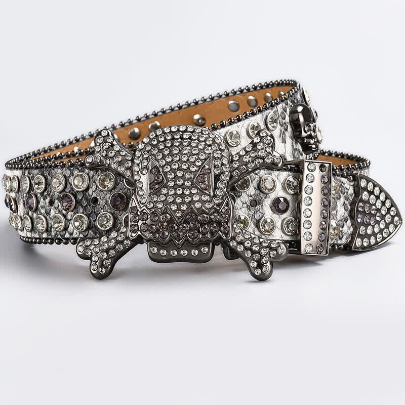 Cintura in pelle tempestata di strass di cristallo con testa di teschio - Stile #25 - 44 - image 27