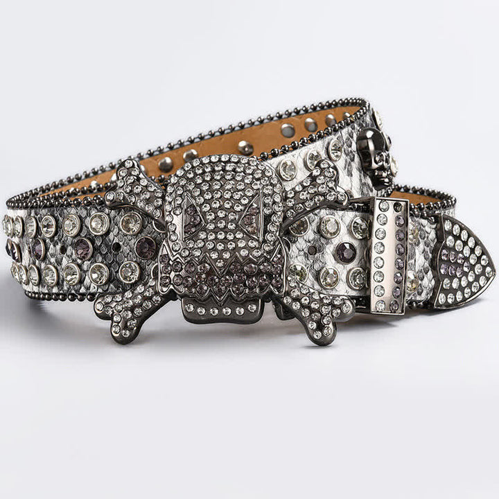 Cintura in pelle tempestata di strass di cristallo con testa di teschio - Stile #25 - 44 - image 27