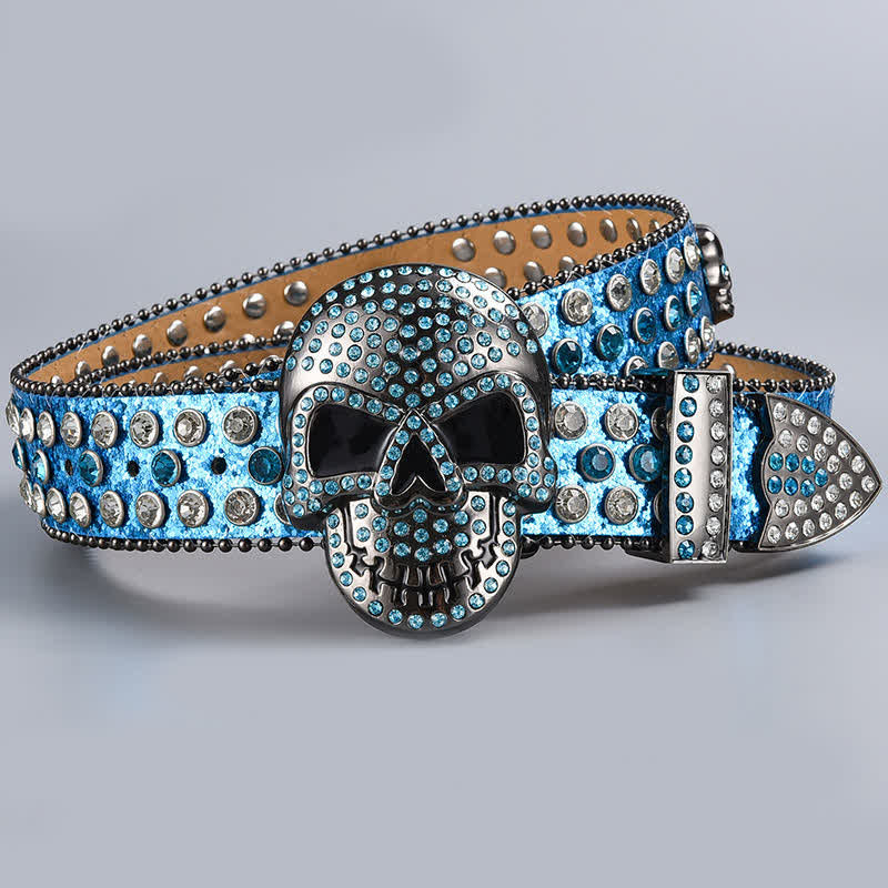 Cintura in pelle con perline e strass punk death ghost - Stile n. 12 - 44 - image 14