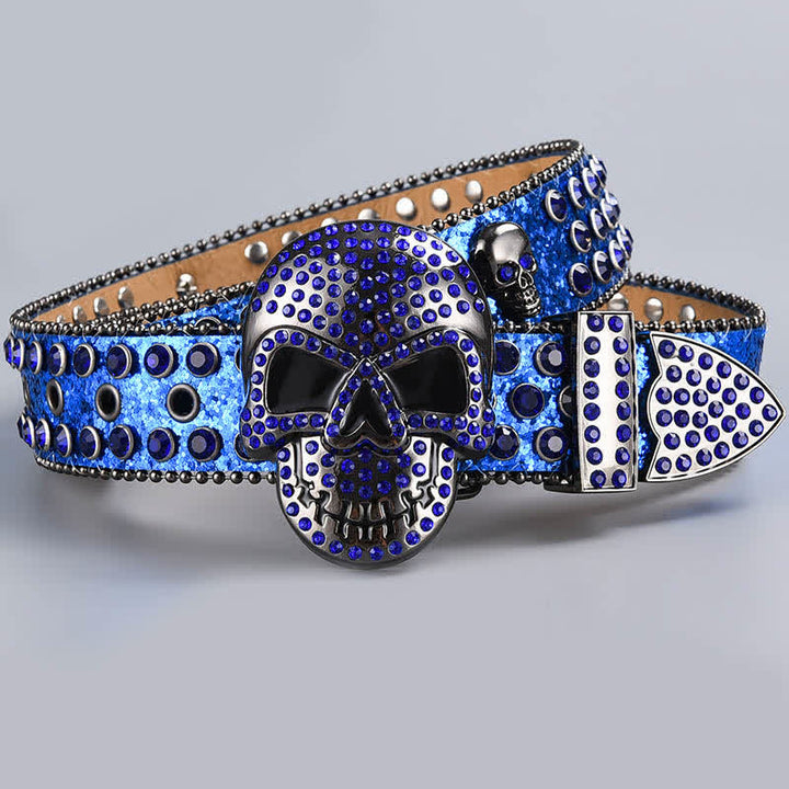 Cintura in pelle con perline e strass punk death ghost - Stile n. 13 - 44 - image 15
